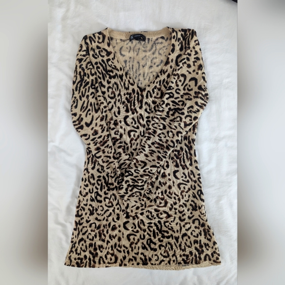 Leopard print long sleeved mini dress size:S
